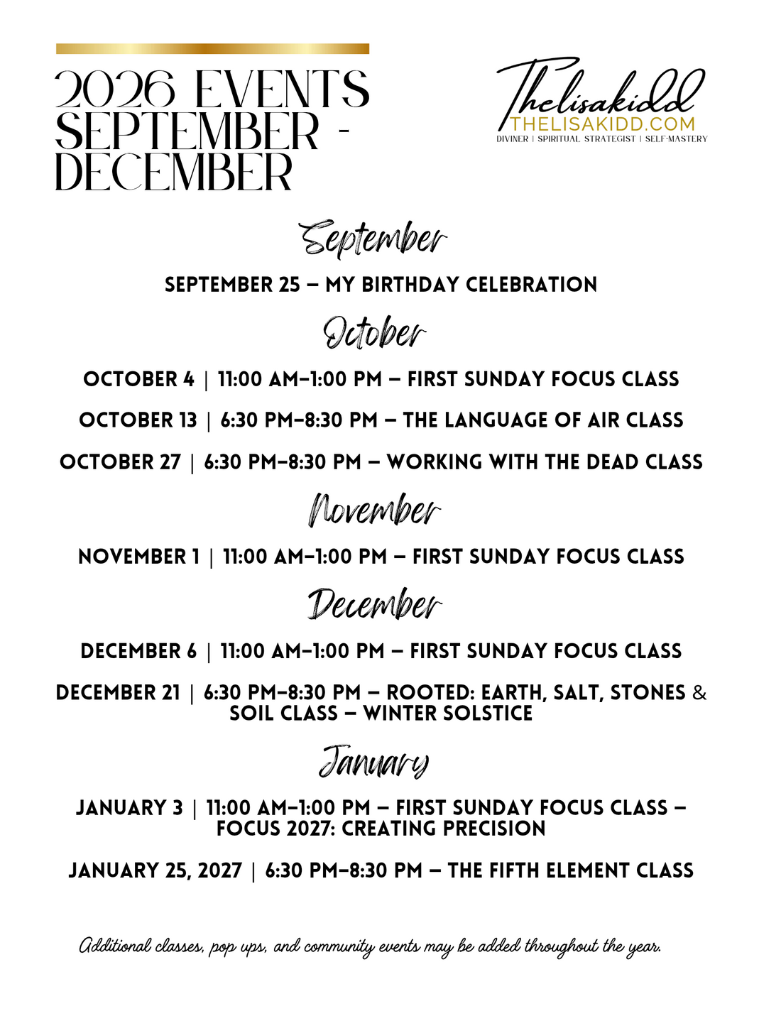 2026 Classes & Events