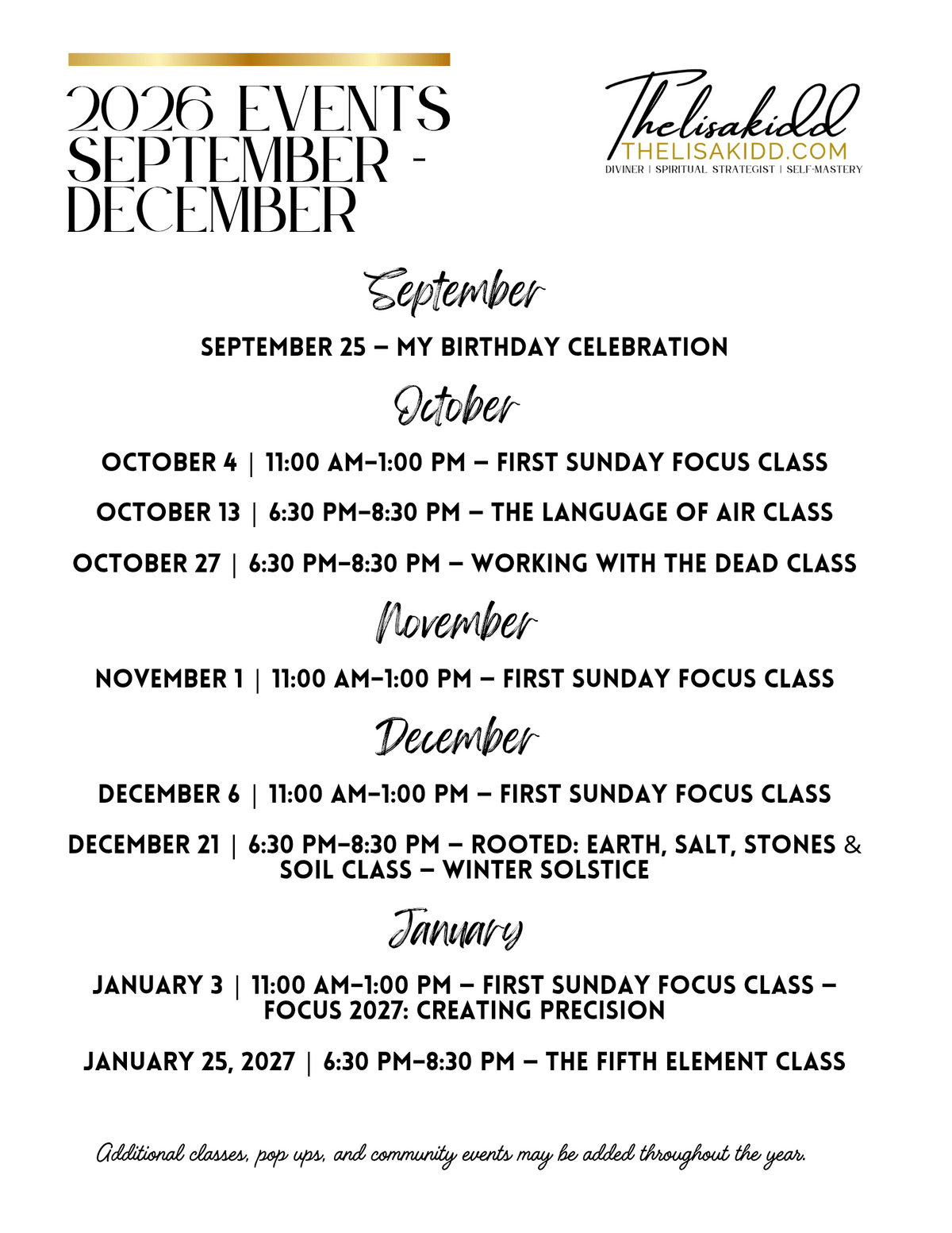 2026 Classes & Events